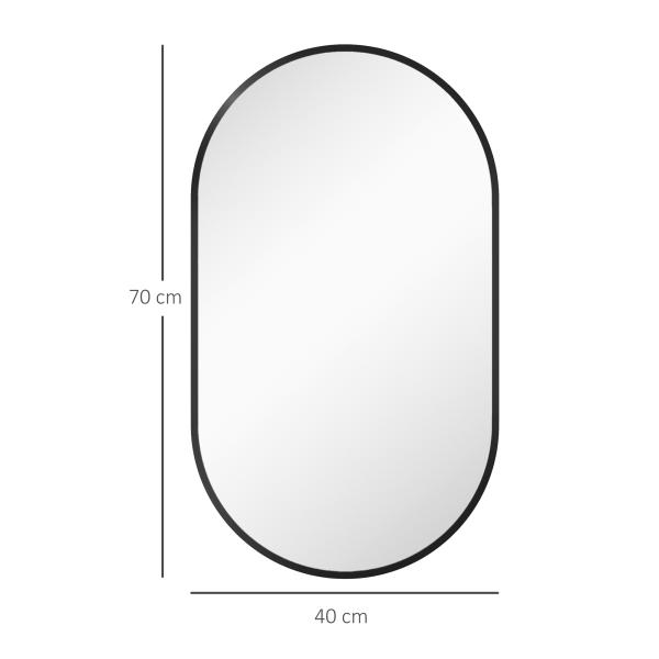 Espelho Casa de Banho Oval 40x3x70 cm Espelho Decorativo de Parede com Estrutura de Liga de Alumínio Horizontal ou Vertical Preto