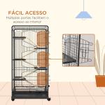 Gaiola para Pequenos Animais com 6 Níveis Gaiola para Roedores com Rodas Rampa e Bandeja Amovível 61,5x44x131 cm Preto