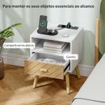 Mesa de Cabeceira com Estação de Carregamento Gaveta 2 Tomadas AC Porta USB e Tipo - C 40x35x54,7 cm Branco