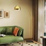 Candeeiro de Pé em Forma de Arco com Altura e Comprimento Ajustáveis com Interruptor de Pé 110 - 115x30x170 - 180 cm Dourado e Preto