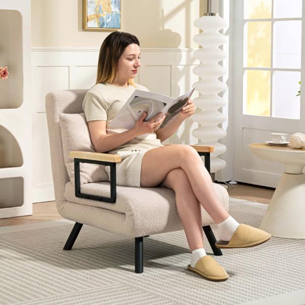 Poltrona Convertível em Cama Poltrona 3 em 1 Convertível em Cama com Encosto Ajustável em 5 Níveis 63x73x81 cm Bege