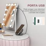 Espelho de Maquilhagem Estilo Hollywood com Luzes 12 Lâmpadas LED 3 Modos de Iluminação e Entrada USB 36,5x8,5x45,5 cm Branco