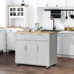 Carrinho de Cozinha com Rodas 2 Gavetas 3 Portas Prateleiras Ajustáveis e Barra para Sala de Jantar 121x46x91cm Cinza e Madeira
