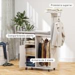 Móvel de Engomar Roupa com Rodas e Suporte Lateral Móvel com Tábua de Passar Barra para Roupa Prateleira 127,5x43,5x153 cm Branco