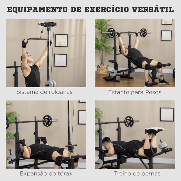 Banco de Pesos Multi Funcional Banco de Musculação Ajustável em 6 Posições 180x134x200cm Prata e Preto