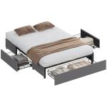 Cama de Casal 140x190 cm Estrado com 3 Gavetas e Estrutura Metálica Suporta 363 kg Cinzento