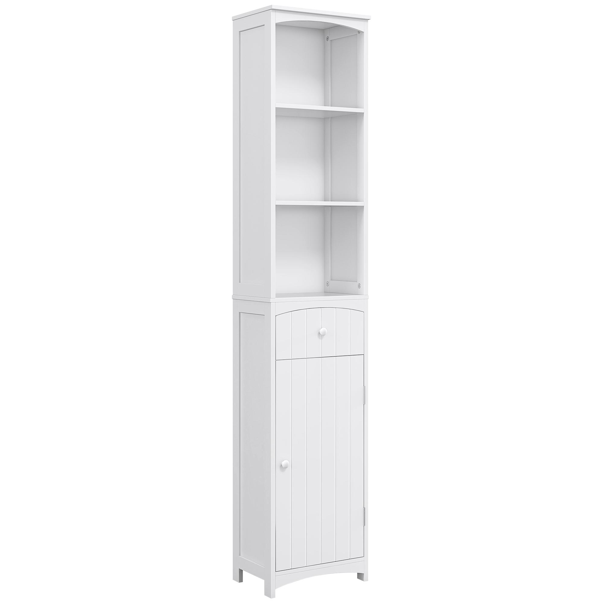 Armário de coluna multiuso branco para banheiro com prateleiras 34x24x170cm 3 prateleiras 1 porta e 1 gaveta
