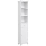 Armário de coluna multiuso branco para banheiro com prateleiras 34x24x170cm 3 prateleiras 1 porta e 1 gaveta