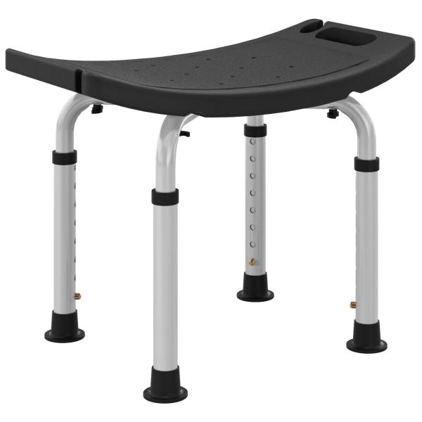 Banco de Duche com Altura Ajustável em 8 Posições com Base de Borracha Antiderrapante 50x36x39,5 - 56,5 cm Preto