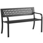 Banco de Jardim Exterior de 2 Lugares com Assento Ripado, Apoios de Braço e Estrutura de Aço 119x50x75 cm Preto