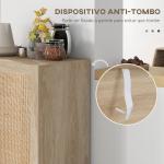 Aparador de Sala de Estar com 2 Portas de Rede e Prateleiras Ajustáveis Armário Estilo Cannage Anti - Tombo para Cozinha 73x41x102 cm Madeira