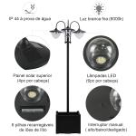 Candeeiro Solar de Jardim com 18 Luzes LED Branco Frio 6000K Impermeável IP44 Sensor de Noite e Base em Forma de Floreira Candeeiro de Exterior para Terraço Pátio 60x55x189cm Preto