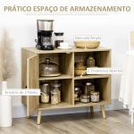 Aparador de Sala de Estar com Porta de Vime e 2 Prateleiras de Armazenamento para Sala de Estar 80x39x70cm Madeira