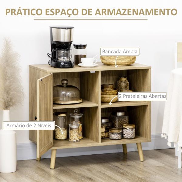 Aparador de Sala de Estar com Porta de Vime e 2 Prateleiras de Armazenamento para Sala de Estar 80x39x70cm Madeira