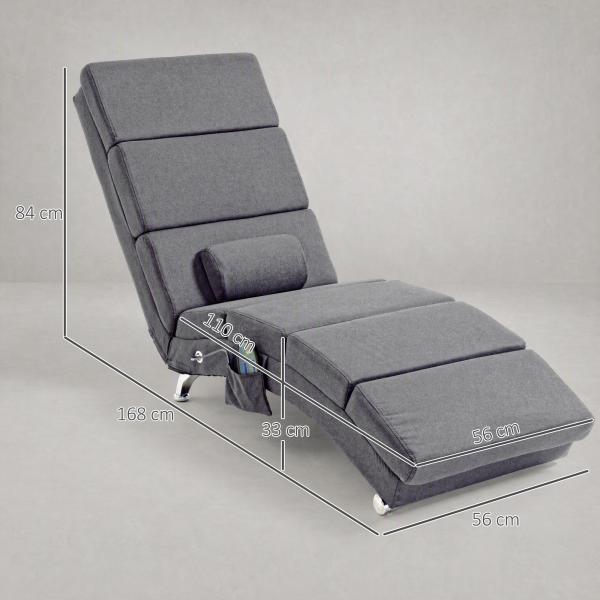 Cadeirão Relax Reclinável com 8 Pontos de Massagem e Aquecimento Lombar, 5 Modos, Comando e Bolso Lateral, Cinzento Escuro
