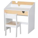 Secretária para Crianças de 3 e 6 Anos Conjunto de Mesa e Cadeira com Gaveta e Prateleira para Livros 70x50x75 cm Branco e Madeira