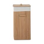 Cesto de Roupa de Bambú Capacidade de 100L Cesta para Roupa Suja Retangular com Tampa Removível Bolsa com 2 Compartimentos 52x32x63cm Bambú