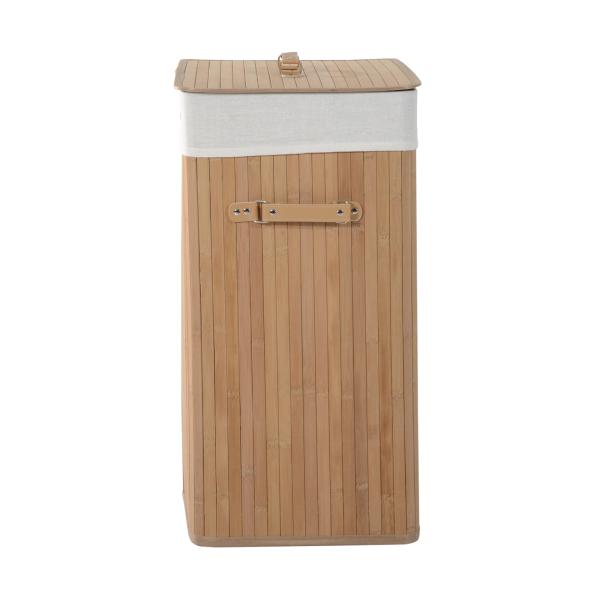 Cesto de Roupa de Bambú Capacidade de 100L Cesta para Roupa Suja Retangular com Tampa Removível Bolsa com 2 Compartimentos 52x32x63cm Bambú