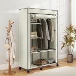 Roupeiro de Tecido Dobrável com 6 Prateleiras 1 Barra de Pendurar e Rodas para Dormitório Vestidor 103x43x162,5 cm Creme