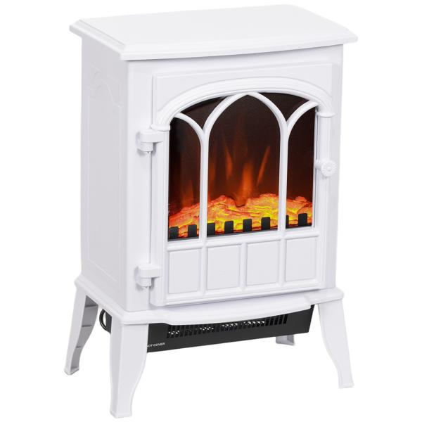 Lareira Elétrica Portátil 1000/2000W com Efeito de Chama Realista e Proteção Contra Superaquecimento 41,5x28x54 cm Branco