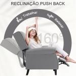 HOMOM Poltrona Reclinável Poltrona Relax com Reclinação Manual até 160° e Apoio para os Pés Retráteis 77x88x102 cm Cinza