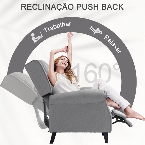 HOMOM Poltrona Reclinável Poltrona Relax com Reclinação Manual até 160° e Apoio para os Pés Retráteis 77x88x102 cm Cinza