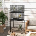 Gaiola Dupla e Empilhável para Pássaros 77x46x164 cm com Rodas Poleiros Bandeja Amovível Comedouros Baloiço e Escada Preto