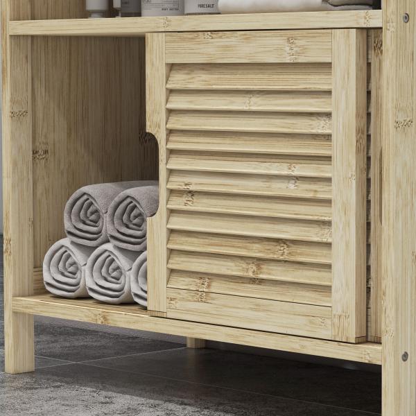 Móvel para Lavatório Pousar em Bambu com Portas Deslizantes de Ripas Compartimento Aberto 60x30x60 cm Madeira