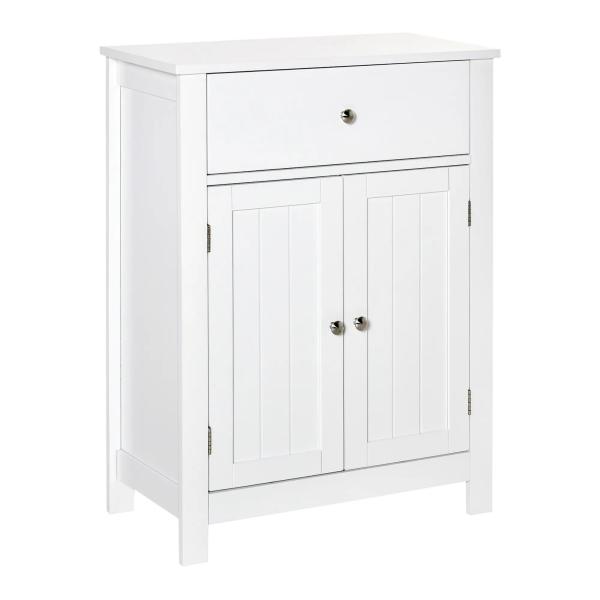 Armário de Casa de Banho com 1 Gaveta e Prateleira Interior Ajustável Móvel Auxiliar de Armazenamento Multifuncional para Sala de Estar Cozinha 60x30x80cm Branco