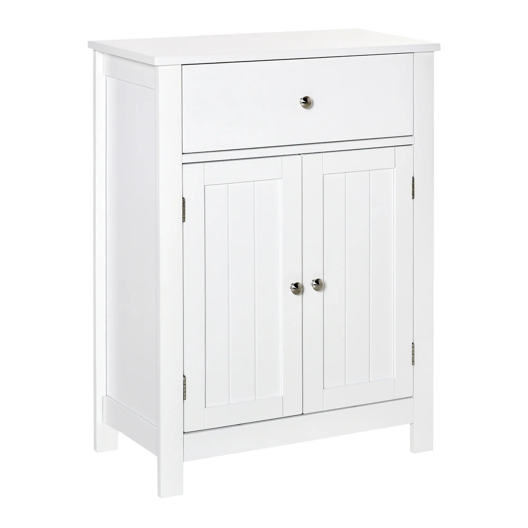Armário de Casa de Banho com 1 Gaveta e Prateleira Interior Ajustável Móvel Auxiliar de Armazenamento Multifuncional para Sala de Estar Cozinha 60x30x80cm Branco