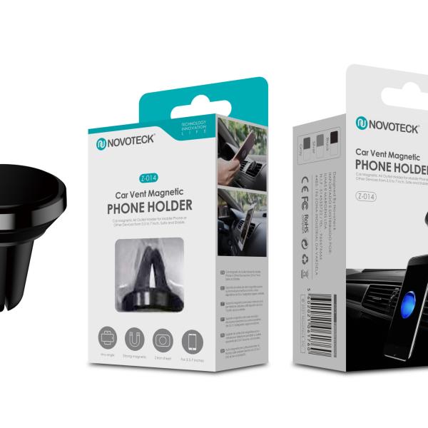Suporte Magnético para Carro Novoteck Z - 014 – Encaixe na Saída de Ar, Rotação 360º, para Dispositivos de 3.5' - 7'"