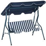 Baloiço de Jardim de 2 - 3 Lugares com Almofada Toldo Ajustável Terraço Patio Capacidade 240kg 170x110x153cm Azul e Branco