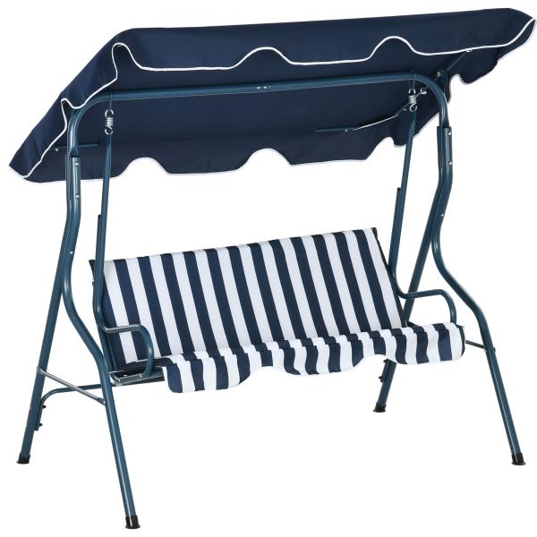 Baloiço de Jardim de 2 - 3 Lugares com Almofada Toldo Ajustável Terraço Patio Capacidade 240kg 170x110x153cm Azul e Branco
