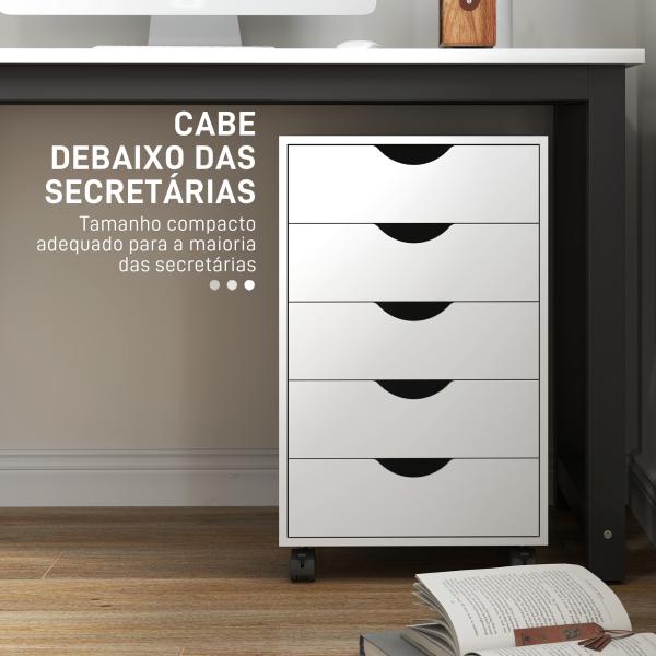 Bloco de Gavetas com 5 Gavetas e Rodas para Escritório 40x40x67 cm Branco