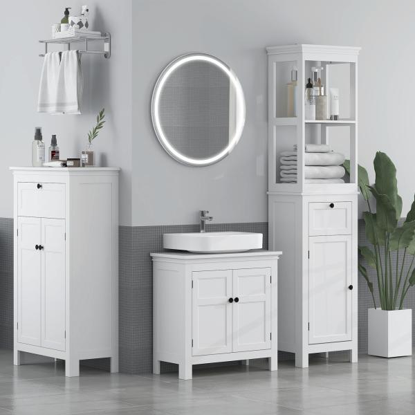 Armário Casa de Banho Móvel Casa de Banho com Gaveta 2 Portas e Prateleira Ajustável 60x30x102,5 cm Branco