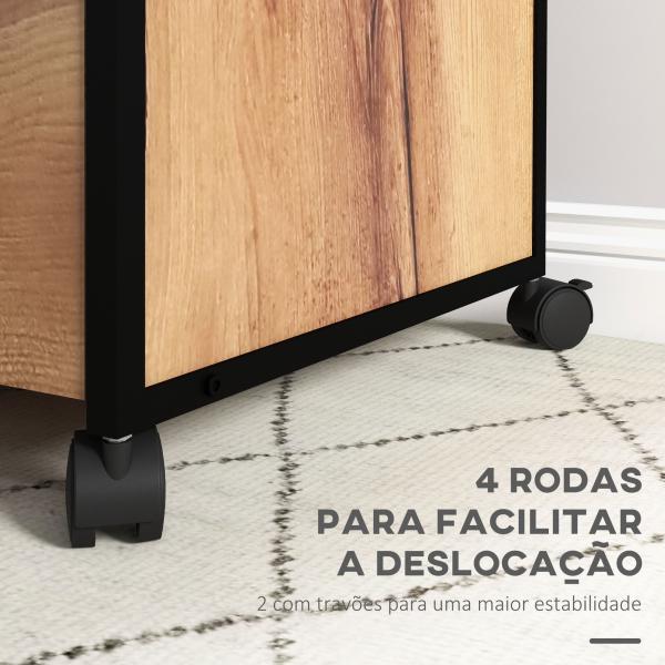 Arquivador com Fechadura Rodas 2 Gavetas Barra Suspensa para Papéis A4 e Carta e 2 Chaves 44x40x66,5 cm Marrom Rústico