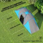 Tenda de Campismo Familiar para 4 - 6 Pessoas com 2 Dormitórios Impermeável 3000 mm com Bolsa 555x225x190 cm Cinza e Azul