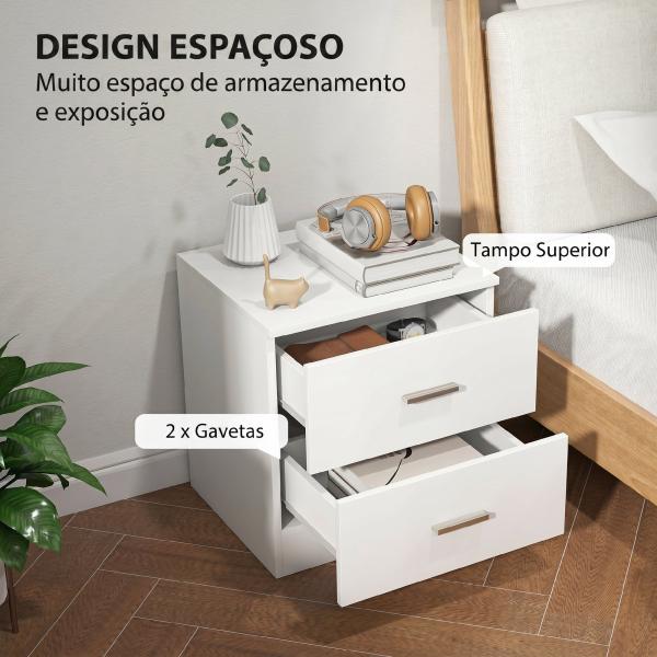 Mesa de Cabeceira Moderna Mesinha de Cabeceira com 2 Gavetas para Sala Quarto Capacidade 30 kg 45x39,5x49 cm Branco