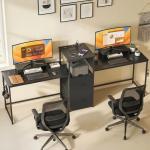 Mesa Gaming Dupla de 244 cm com Estação de Carga Portos USB Suportes para Monitor Gavetas de Tecido Preto