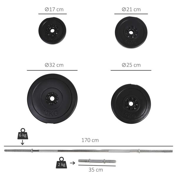 Conjunto de Barras de Pesos com 14 Discos de Pesos Intercambiáveis até 55kg Conjunto de Pesos e Barras Ajustáveis para Culturismo Treinamento Fitness em Casa Academia Preto