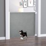 Barreira de Segurança para Cães Extensível Grade Retrátil para Animais de Estimação com Extensão Aço e Tecido de Textilene para Escadas e Portas 5,5 - 115x5,5x82,5cm Cinza