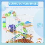 Gaiola para Hamster Gaiola para Pequenos Roedores com Túnel Comedouro Bebedouro Casa Rampas e Roda de Exercício 46x30x58 cm Laranja