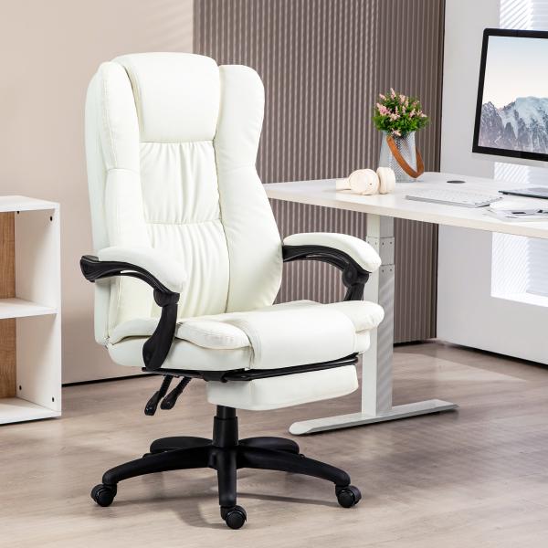 Cadeira de Escritório com Altura Ajustável 6 Pontos de Massagem e Apoio para os Pés Retrátil 68,5x68,5x113 - 121 cm Creme