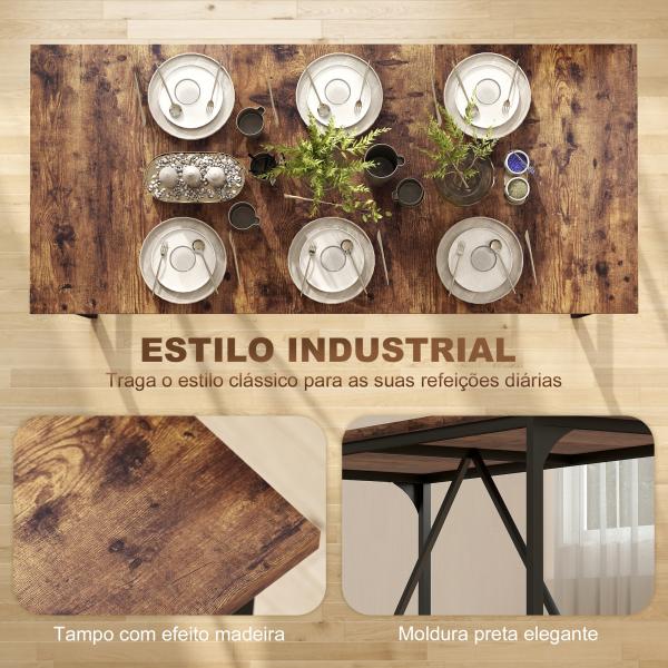 Mesa de Refeição Retangular para 6 - 8 Pessoas Mesa de Cozinha Industrial com Pés de Metal 180x80x75,5 cm Castanho Rústico