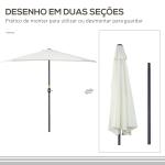 Chapéu de Sol Semicircular 269x138x236cm Chapéu de Sol à Manivela para Jardim Terraço Pátio Piscina Creme