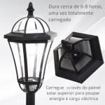 2 Candeeiros Solares de Jardim com 2 Luzes LED Branca Impermeável IP44 Ligação Automática Conjunto de 2 Candeeiros de Exterior para Caminho Terraço Pátio 18,5x18,5x129 cm Preto