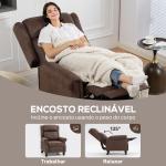 Poltrona Reclinável Manual Poltrona de Couro Sintético com Acolchoamento Espesso até 135º p84x85x104 cm Marrom