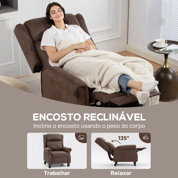 Poltrona Reclinável Manual Poltrona de Couro Sintético com Acolchoamento Espesso até 135º p84x85x104 cm Marrom