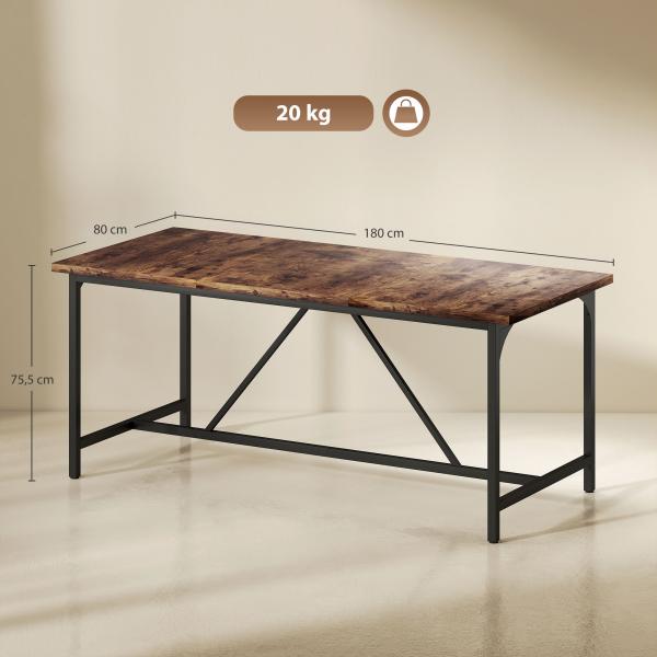 Mesa de Refeição Retangular para 6 - 8 Pessoas Mesa de Cozinha Industrial com Pés de Metal 180x80x75,5 cm Castanho Rústico