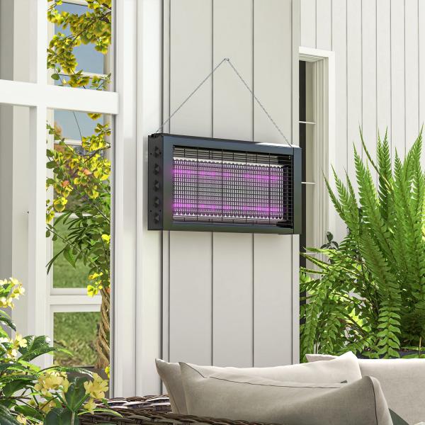 Lâmpada Anti - Mosquitos com Luz LED Mata Mosquitos Elétrico 8W Efetivo para 60 m² com Corrente para Interior Jardim Terraço Pátio 49x6x25 cm Preto